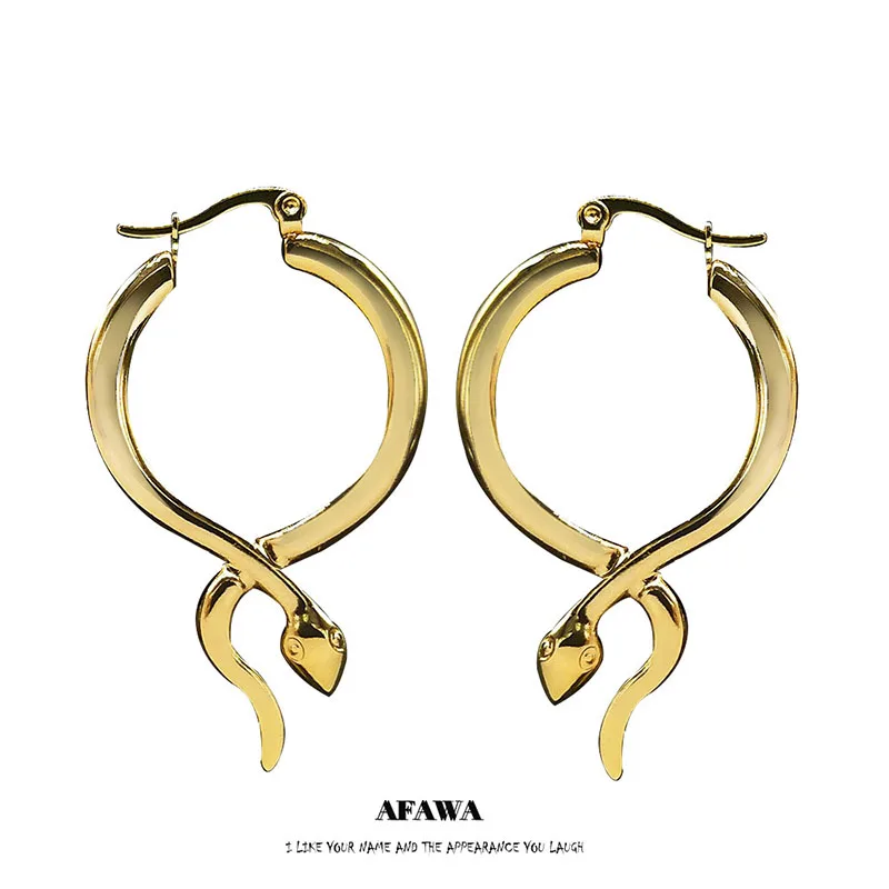 

2022 Stainless Steel Snak Hoop Earing Women Gold Color Round Big Earrings Women Animal Jewelry boucles d'oreilles E9302S01