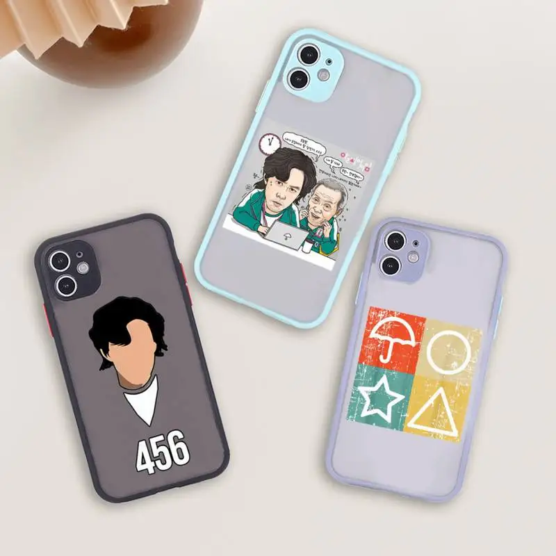 

Squid Game 456 Round Six Phone Case For iPhone 12 11 Mini Pro XR XS Max 7 8 Plus X Matte transparent blue Back Cover