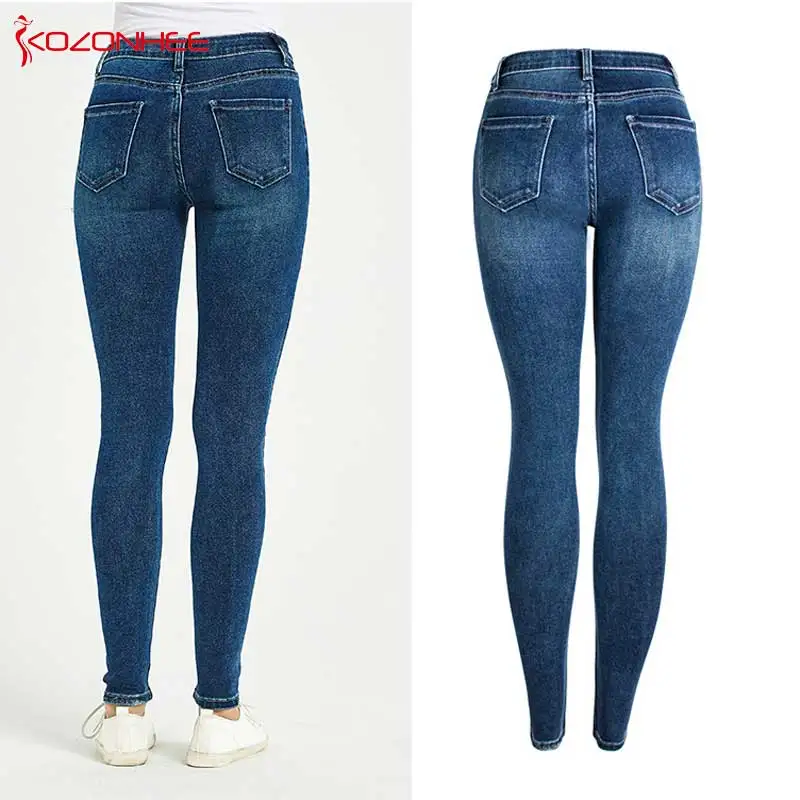 Модные Стрейчевые синие джинсы карандаш женские эластичные леггинсы с высокой