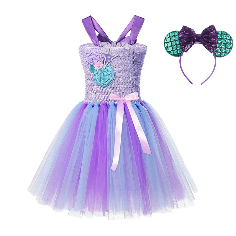 Dress Set 03 MUABABY принцессы для девочек юбка-пачка в стиле Русалочки платье Дети крючком фатиновое платье на бретелях бальное платье Дети Ариэль, гибкие Вычуры тесемки Наряжаться одежда для костюмированной вечеринки - Цвет: Dress Set 03