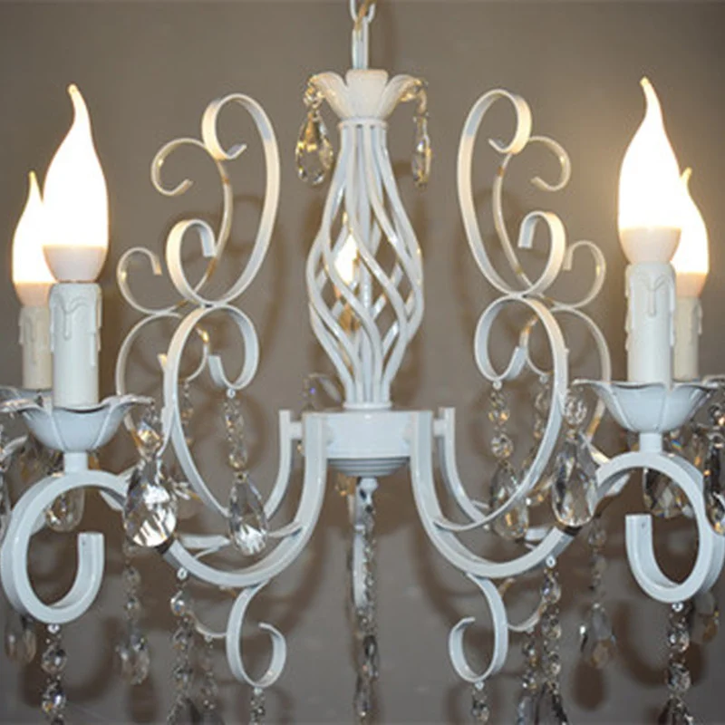 Винтажная хрустальная люстра из кованого железа белая потолочная лампа E14 Свеча