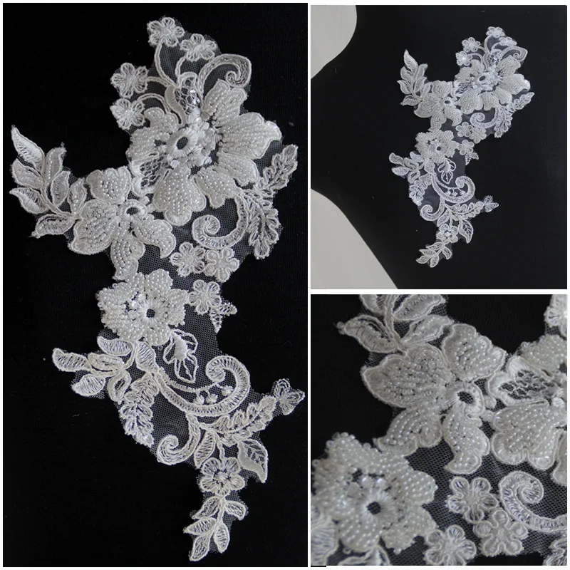 Комплект из 2 предметов бисера Кружева Аппликация с аппликация белого кружева
