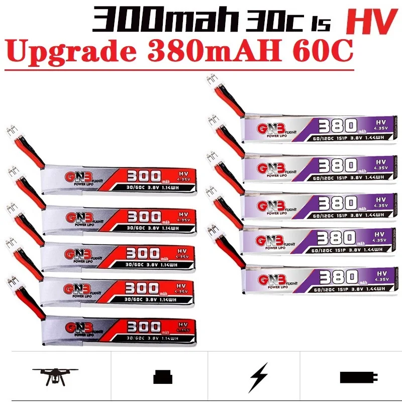 10 шт./компл. GAONENG GNB 1S 3,8 в 300 мА · ч 60C HV Lipo аккумулятор PH2.0 штекер для UK65 US65 Happymodel Mobula7 Snapper BetaFPV 65S дрона