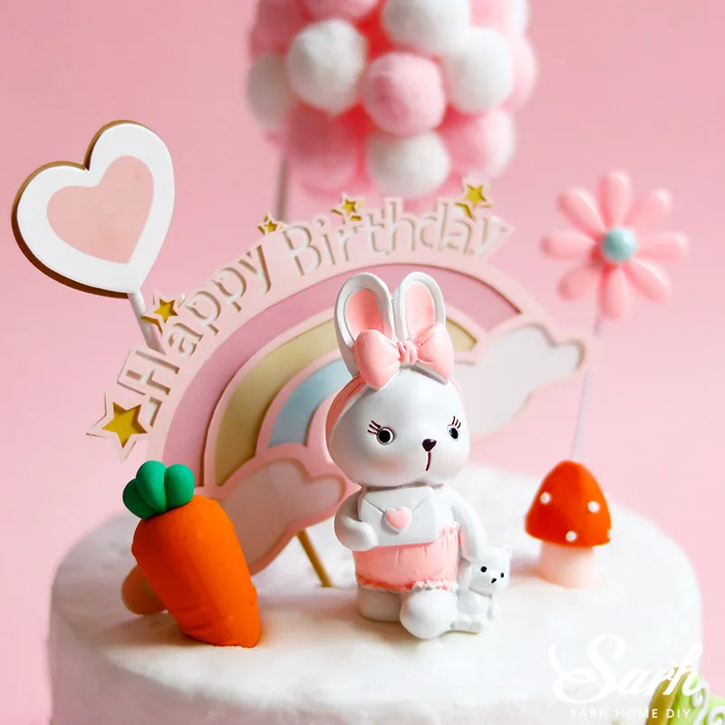 Розовое платье украшение кролика морковный венок арка торт Toppers с днем рождения