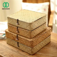 whism rattan wicker storage boxes handmade storage container jewelry storage box cosmetic organizer with lid woven seagrass case