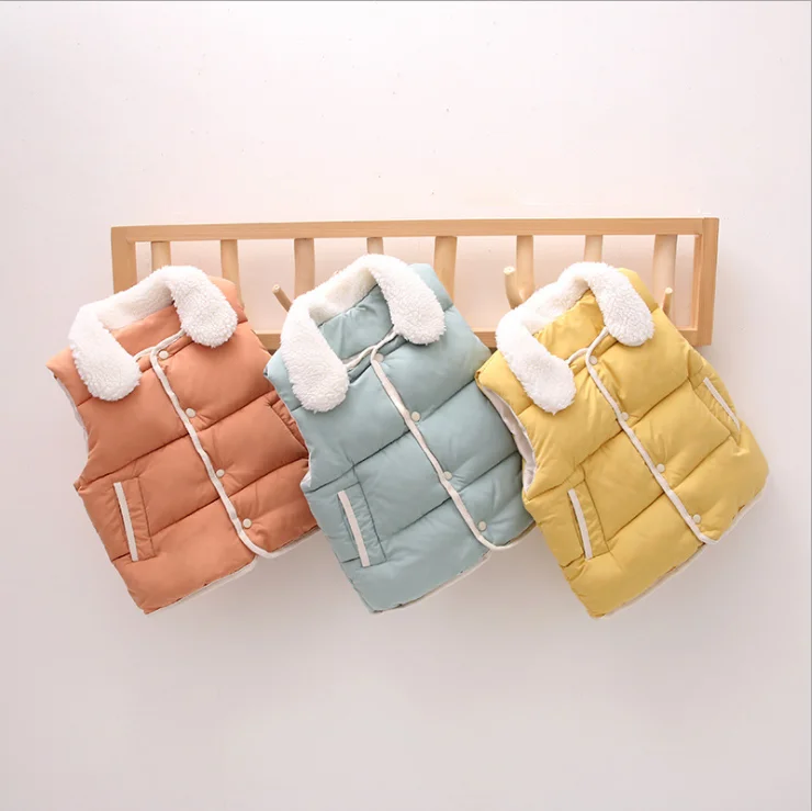 

Autumn and winter 2020 new children's down cotton vest Korean version boys and girls thickened warm cotton vest baby shoulder