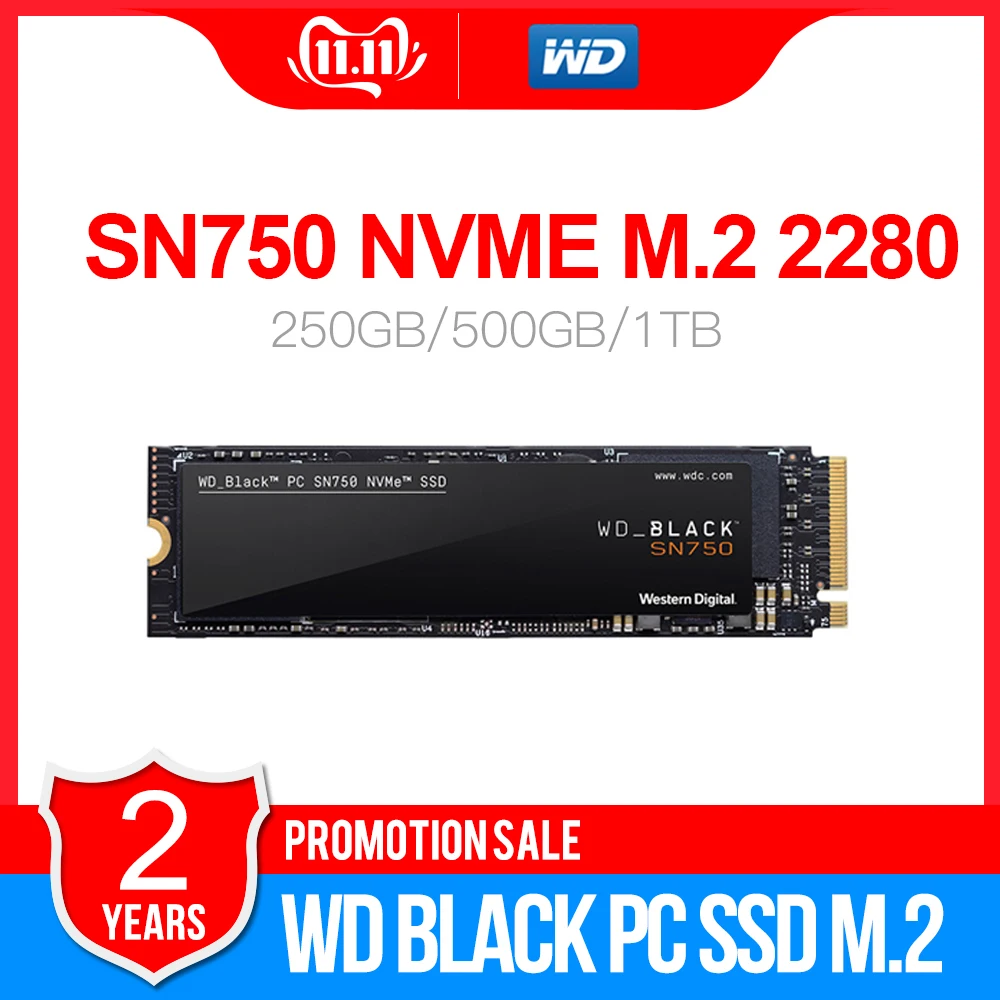Western Digital WD Black SN750 SSD 1 ТБ M.2 2280 WDS100T3X0C NVMe Gen3 PCle 3D Nand для ПК твердотельный диск