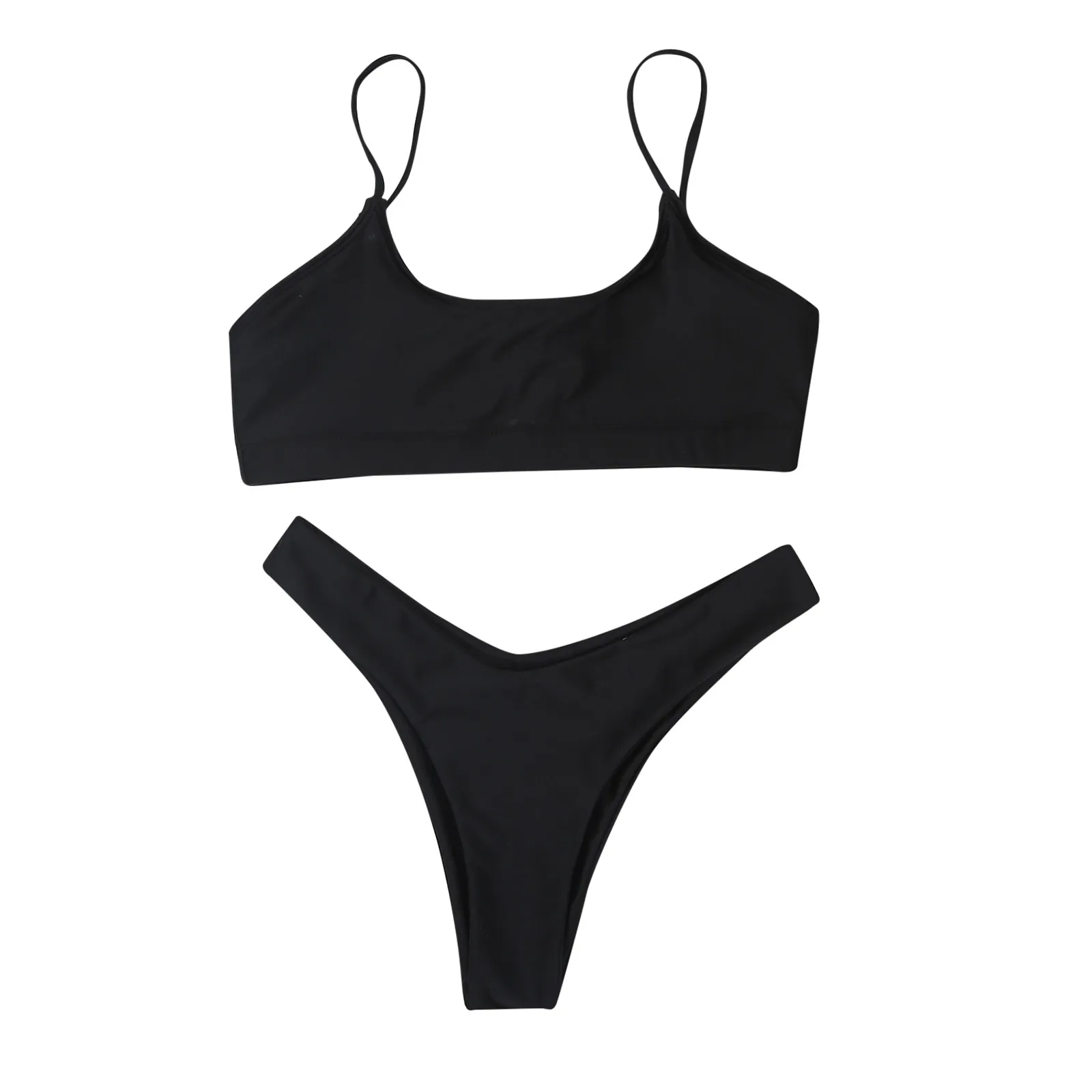 

New Popular Sexy High Waist Bikini Set Swimsuit Polyester Swimming Suit Bikini Two Pieces Solid Swimwear Women Fashion Beachwear