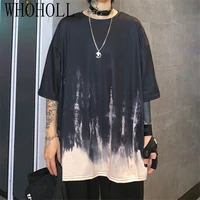 man women t shirts tie dye gothic punk loose round neck short sleeve t shirt for couples long loose top