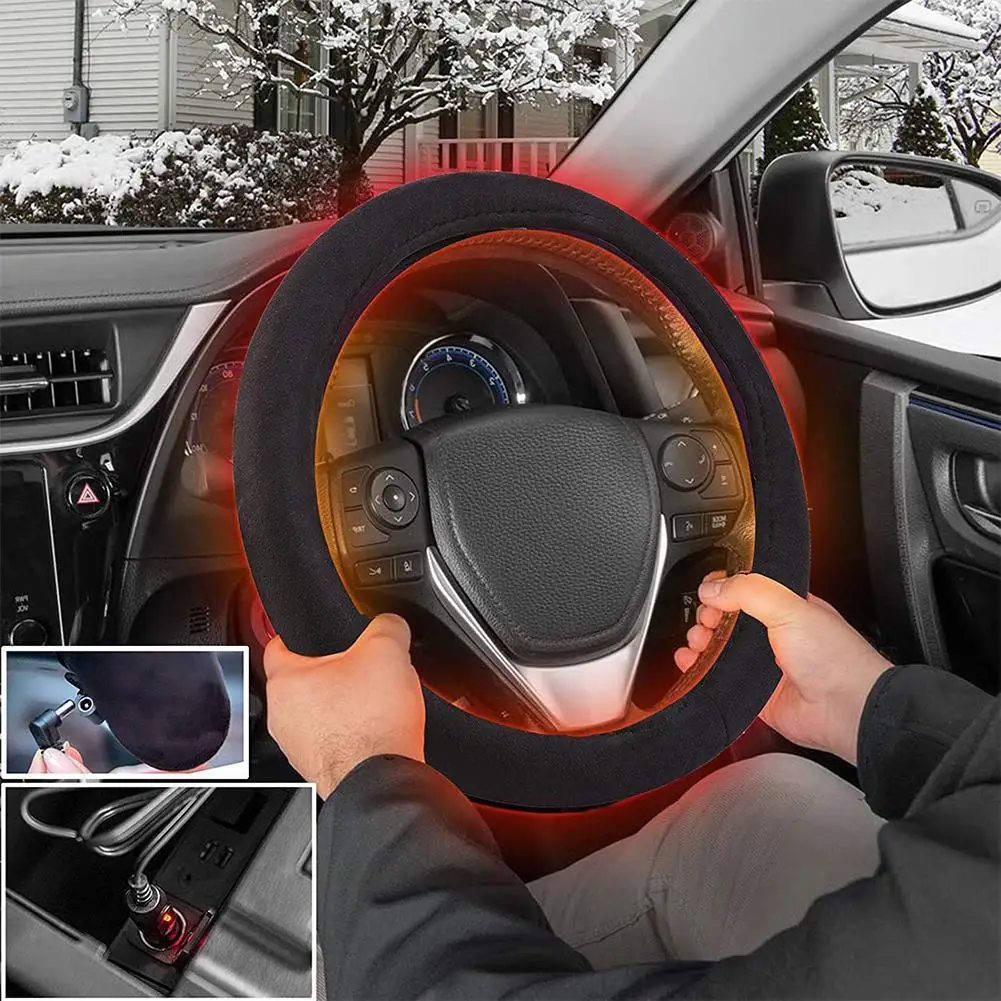 

38cm Car Heating Steering Wheel Cover PA PU Material 12V Winter Warm Comfortable Universal Size Steering Wheel Cover