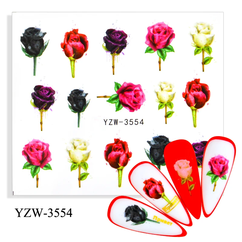 

4PCS/LOT Spring Simple Green Theme Water Decal Sticker Lavender/Rose/Leaf DIY Slider For Manicuring Nail Art Watermarks