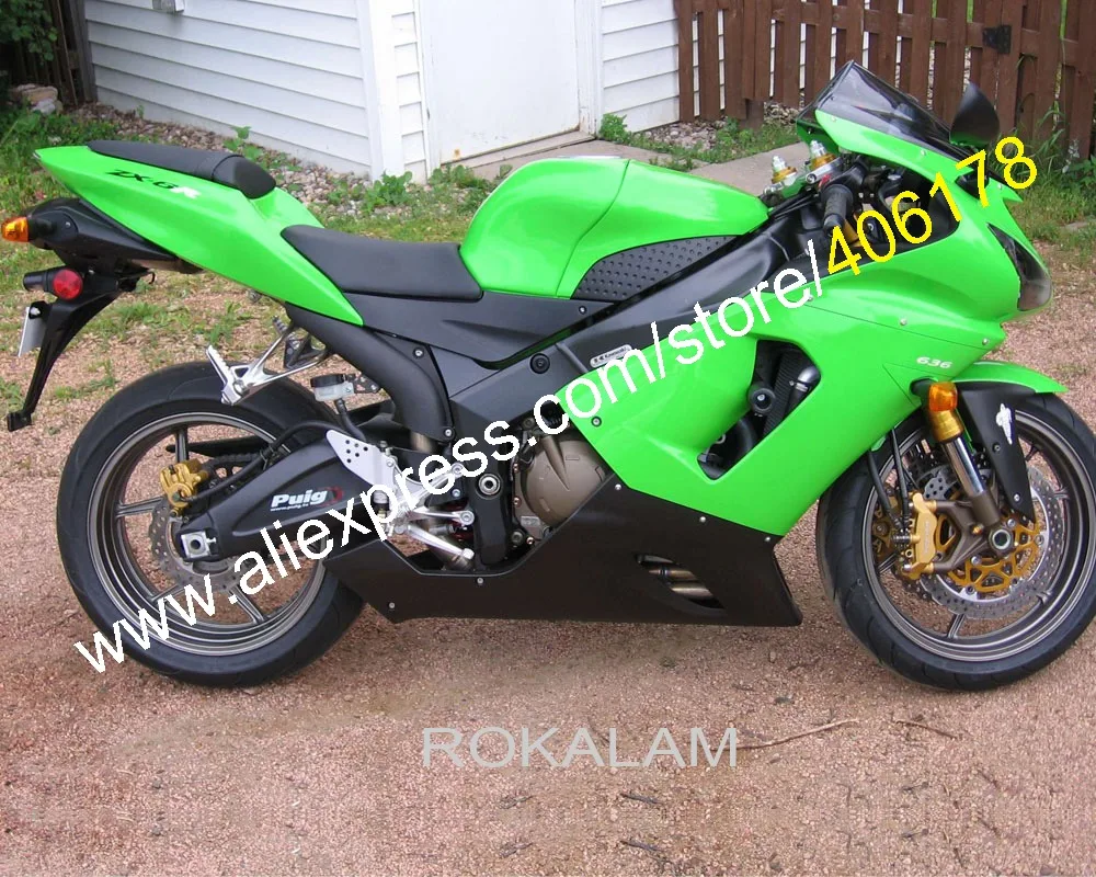 

Green Black Kit For Kawasaki Ninja ZX-6R 05 06 ZX 6R ZX636 2005 2006 Aftermarket Motorbike Fairing (Injection Molding)