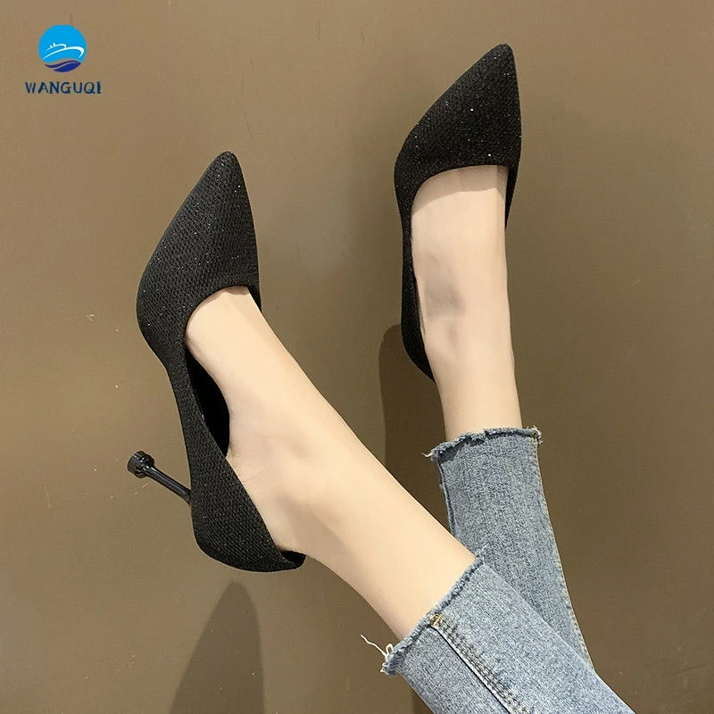 

Women's shoes 2021 new autumn and winter wild net red French girl high heels stiletto pointed silver etiquette single shoes