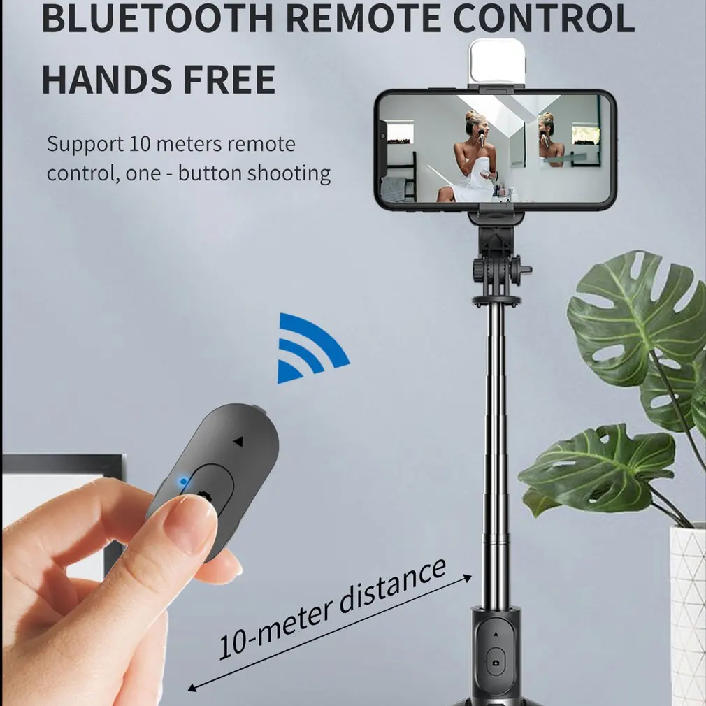 

HOT!Wireless bluetooth selfie stick foldable mini tripod with fill light shutter remote control for IOS Android