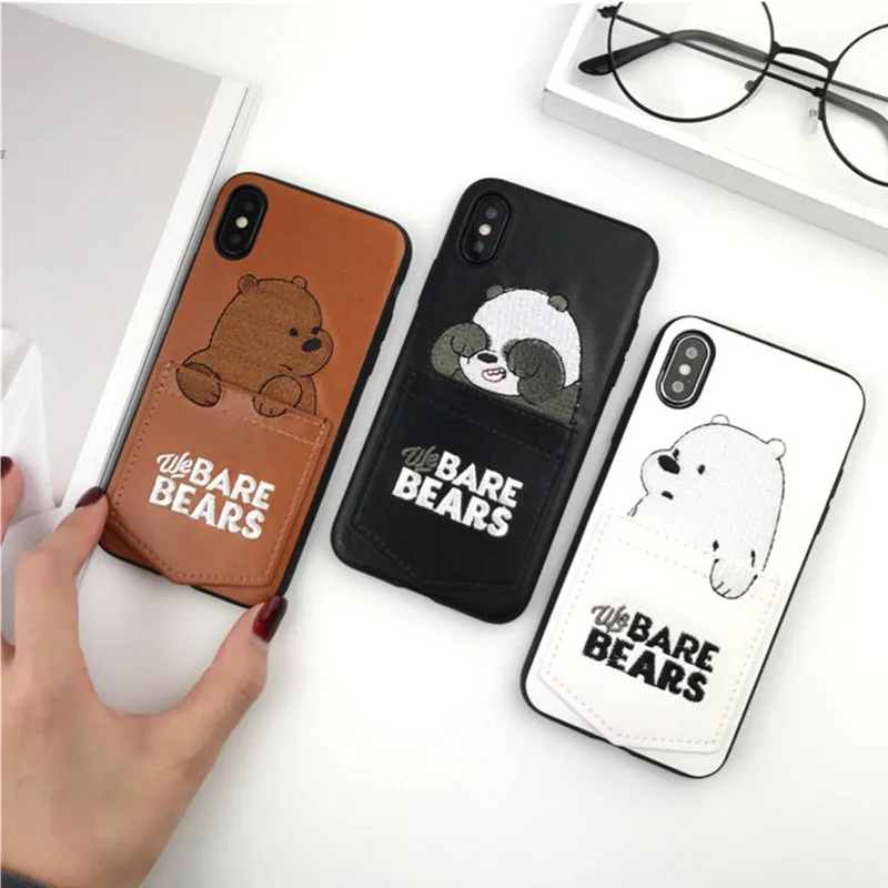 Кожаный чехол для телефона с мультяшным медведем iPhone 6 6s 7 8 plus Xs XR Max милый медведь