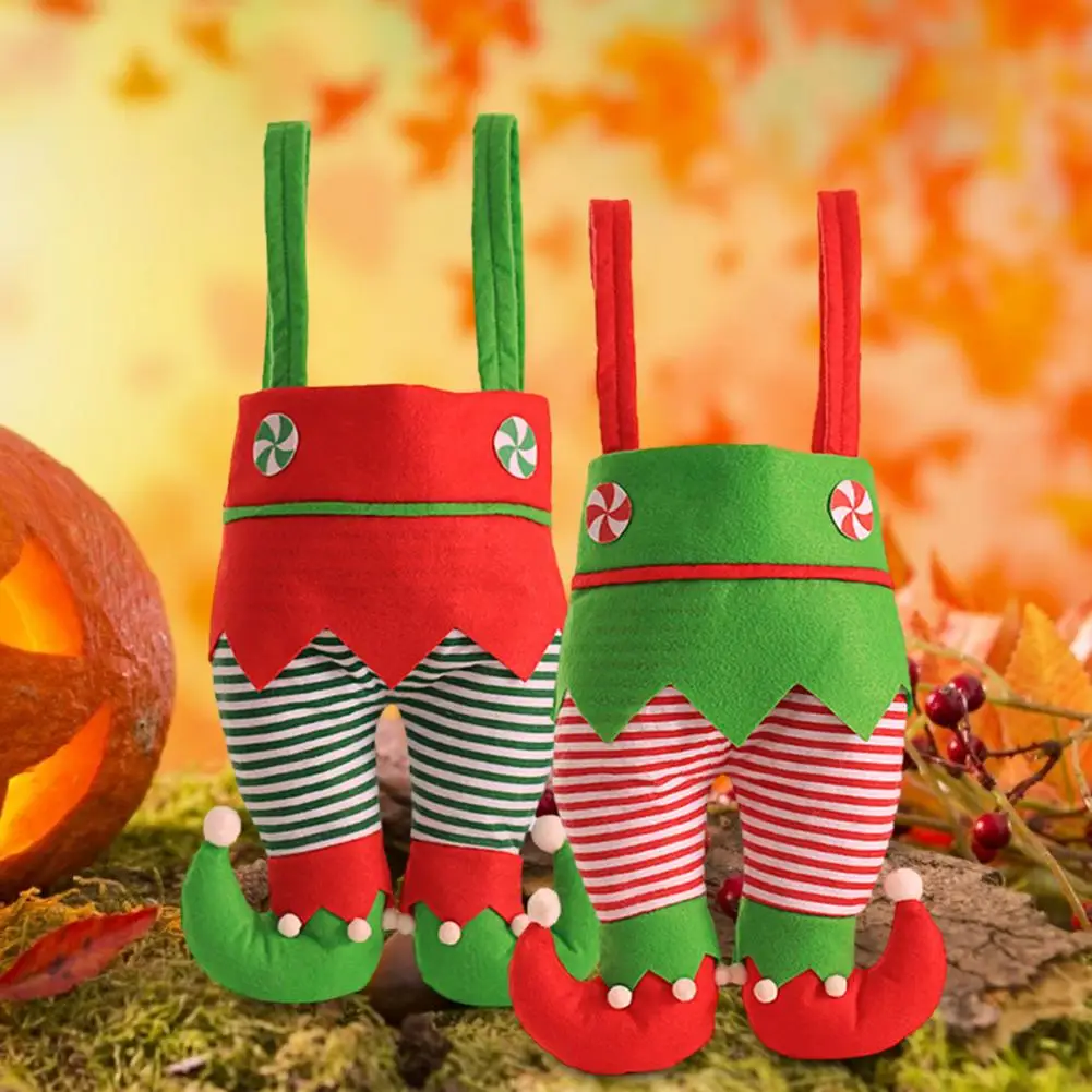 

Милые рождественские сумки для конфет в виде ног эльфа, Карманные штаны Санта-эльфа, украшение для детей, подарок, конфеты, печенье, празднич...