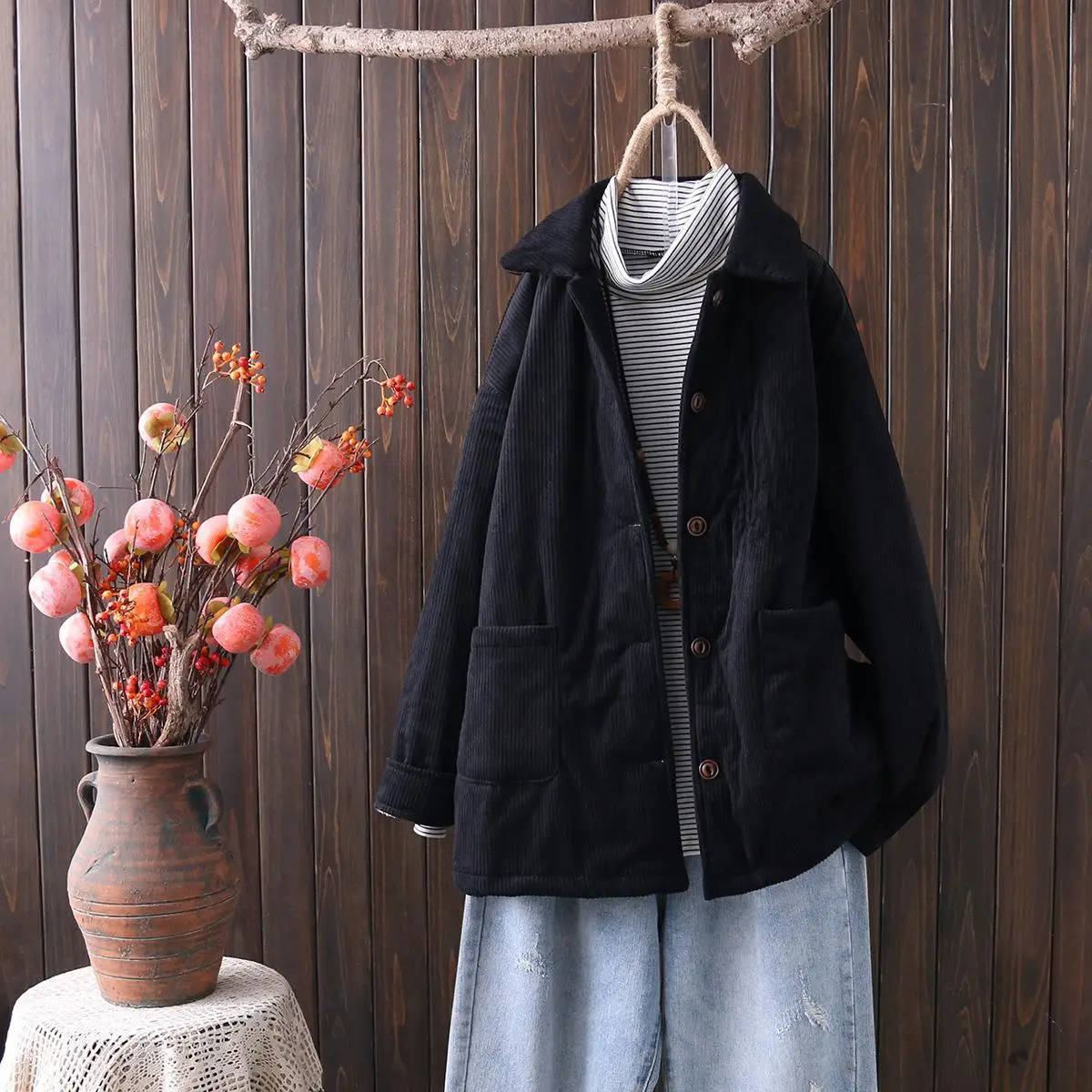 Women Clothing Quilted Jacket Plus Size 2021 Autumn Winter Outerwear New Casual Corduroy Long Sleeve Female Padded Coat |