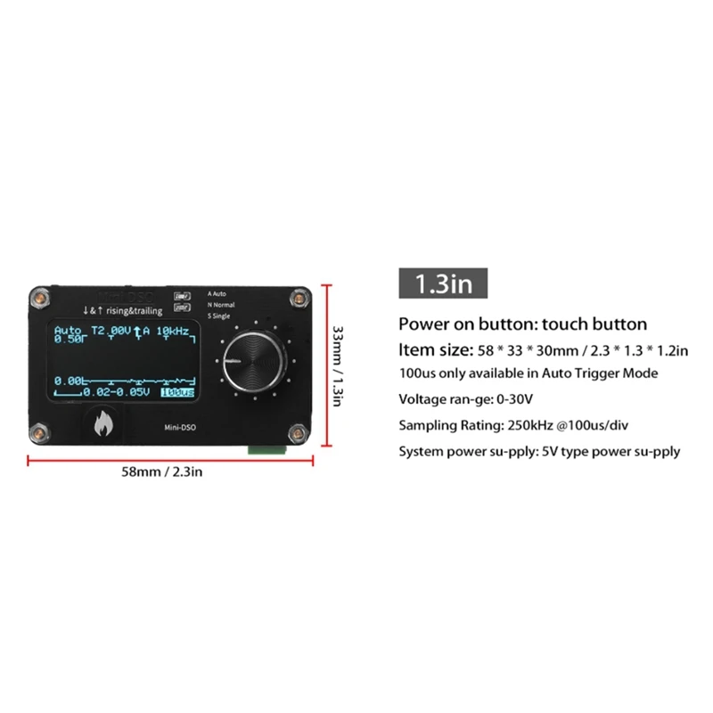 

Mini Oscilloscope OLED Display Contact Button 250 KHz Sampling Rate Simple Oscilloscope Metal Knob Single-Channel