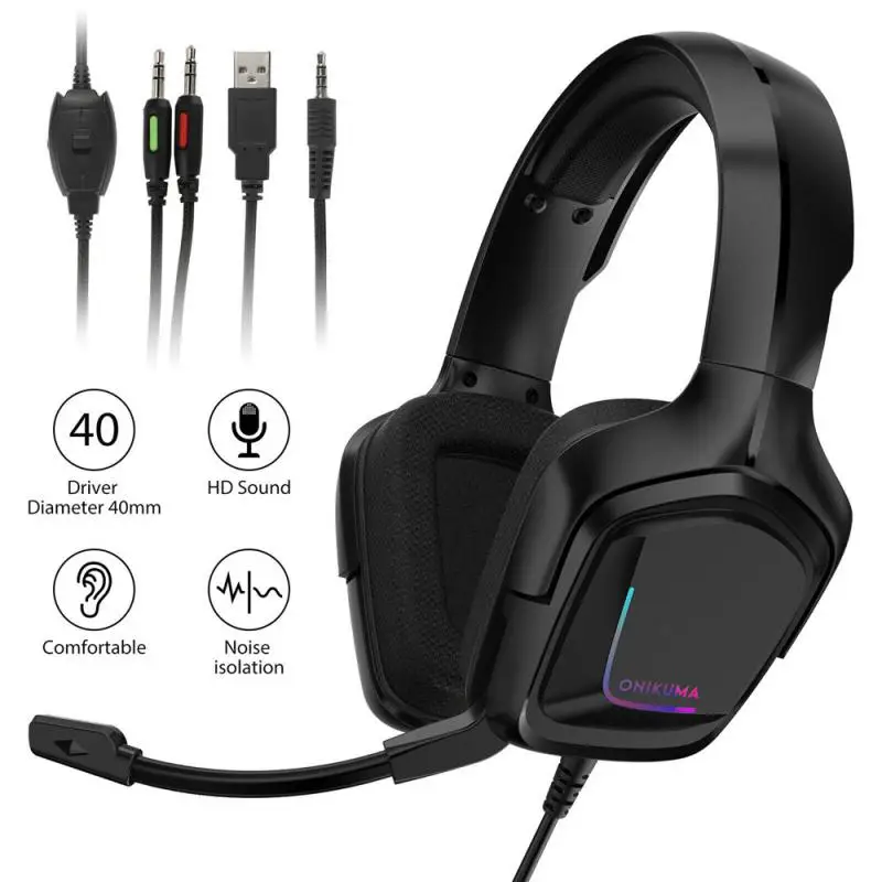 

Wired Headphones Gaming Headset Stereo Surround Gamer With Noise Cancelling Microphone With RGB Light For PS4 xbox Headsets