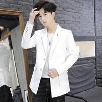 2020 new spring mens long blazers jacket single breasted black white pink red sky blue smart casual coat lapel outwear z11