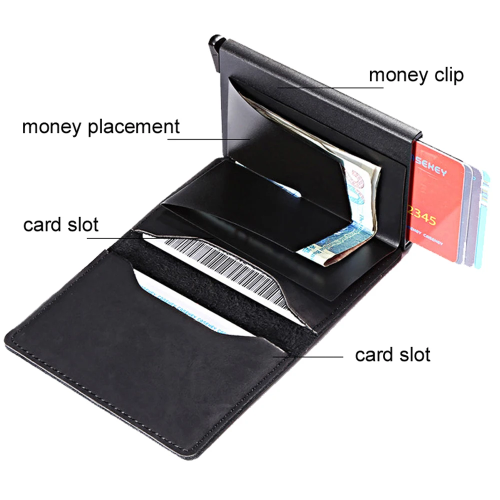 Мини кошелек из ПУ кожи с защитой для карт модный автоматический выдвижной