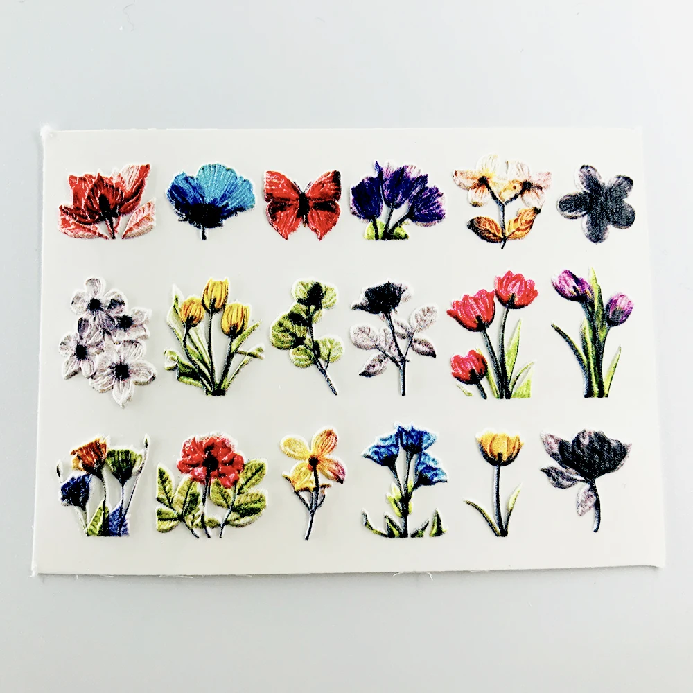 3d-наклейка для ногтей с акриловой гравировкой летние красные фиолетовые цветы