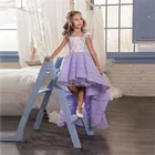 Новые фиолетовые платья для святой причастия для девочек, кружевные платья без рукавов с аппликацией и цветами для девочек, для свадеб, детский наряд для конкурса и выпускного вечера