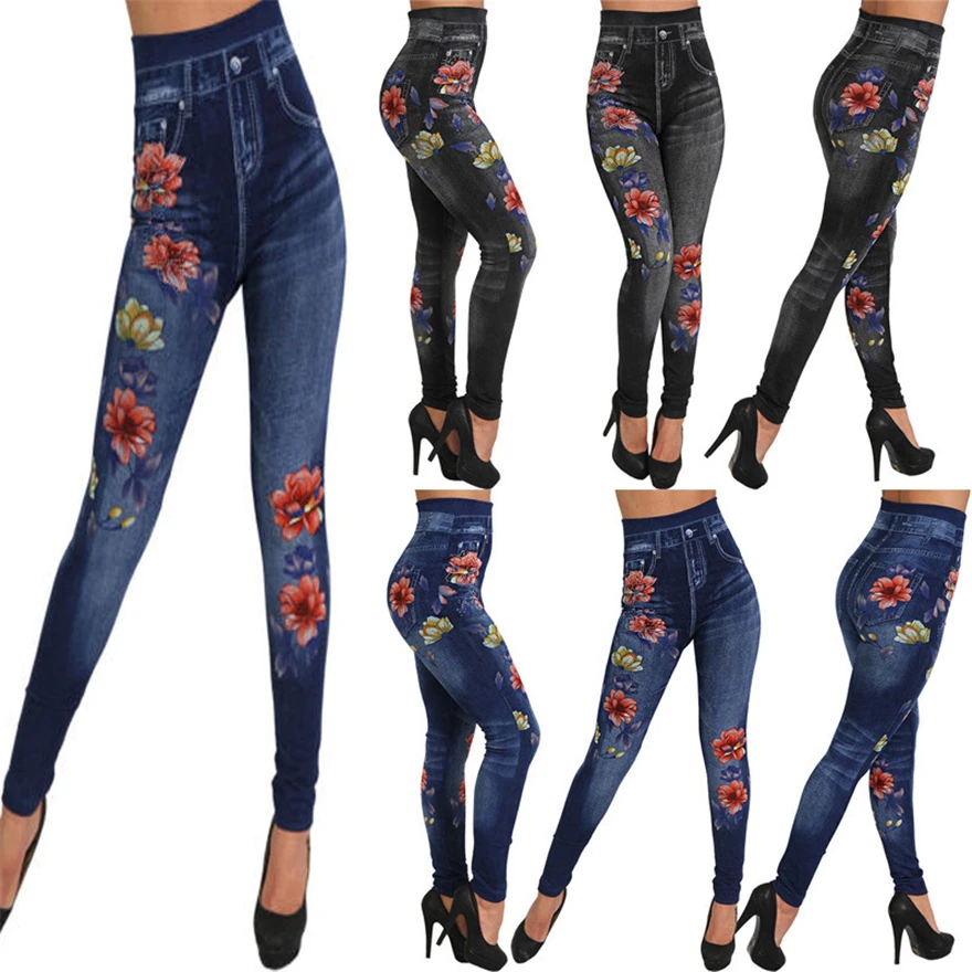

Workout Sexy Leggins Sport Leggings Imitation Denim Push Up Fitness Woman Christmas Gym Trouser Pants Classic Women's Legging