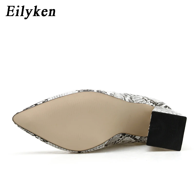 Eilyken/женские ботильоны из искусственной кожи со змеиным принтом; обувь на молнии с острым носком; женские ботинки на Высоком толстом каблуке; женские ботинки из змеиной кожи; коллекция года