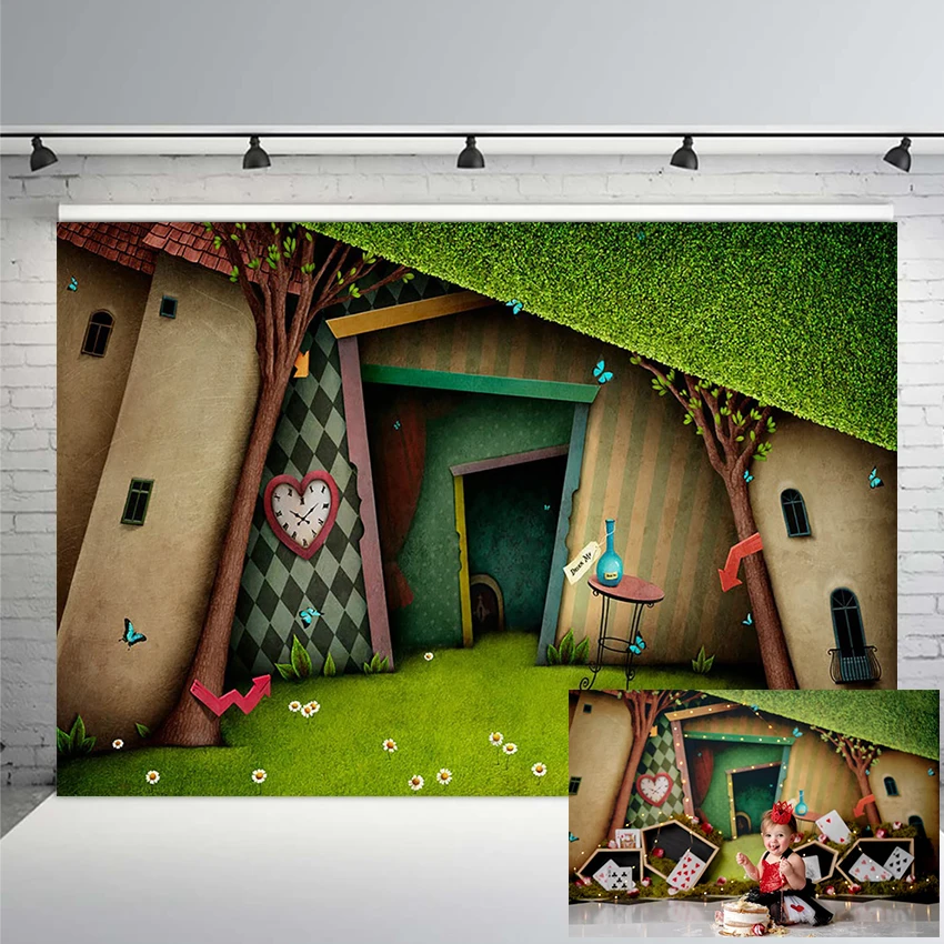 

Фантазия Страна Чудес вечерние украшения фон для фотосъемки для новорожденных портретной фотосессии на тему дня рождения Торты Фоны