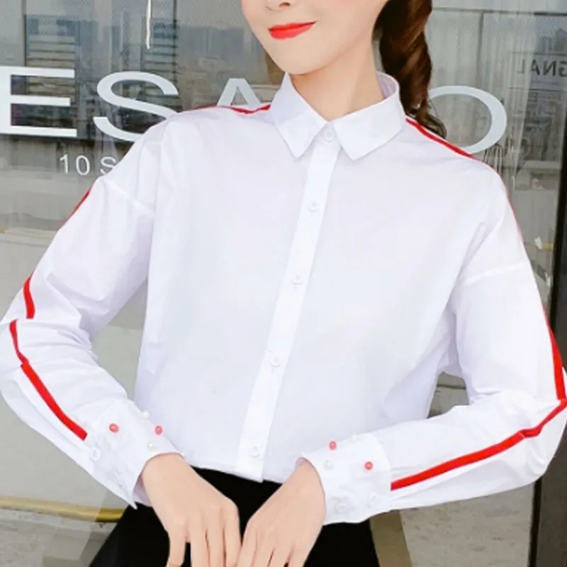 

New 2021 Fashion Women Shirts ladies long shirt Beading Solid Corduroy Turn-down Collar Women Clothing Casual Women Tops 5397 50