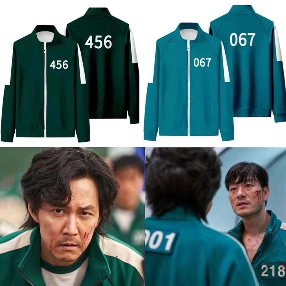 

Squid Game Cosplay Costumes 067 Blue Jacket Pants Set Round Six Men Women Costumes Cosplay Sports Zipper Cardigan Sweatshirt Set