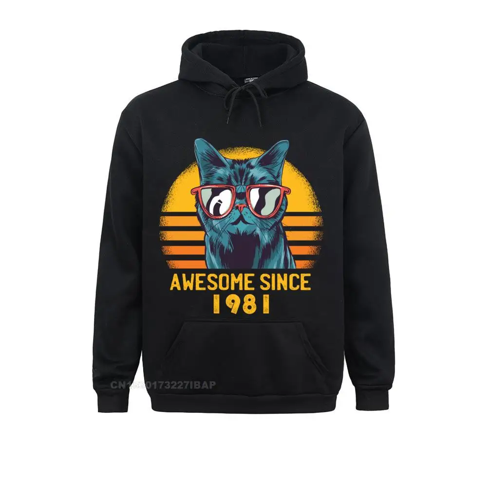 

Потрясающая с 1981 года, Крутая толстовка с принтом в виде кота на 40-летний день рождения, мужские спортивные свитшоты с надписью праздничные худи Graphic