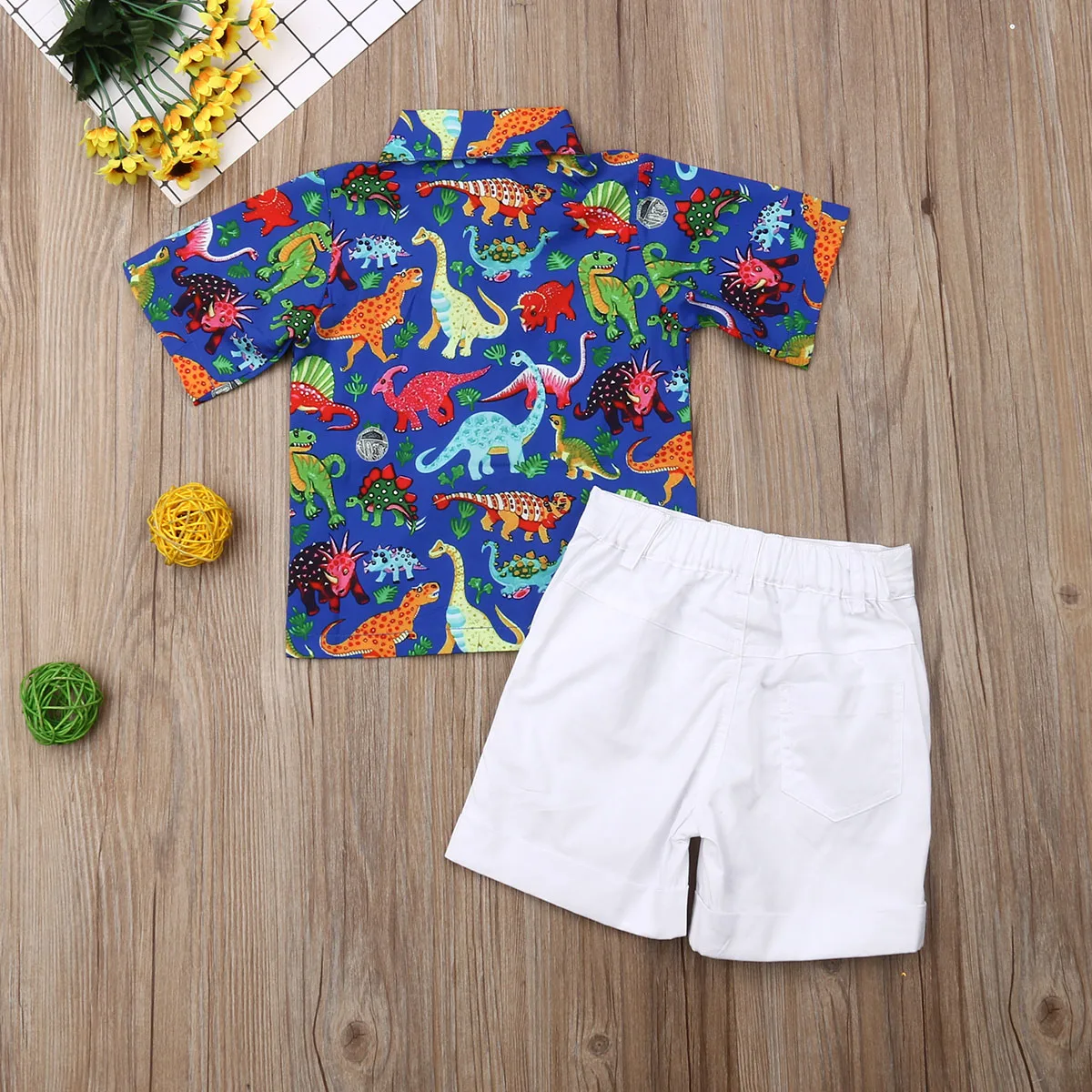 2pcs Boys Clothes Set Cute Animal Dinosaur Print Shirt Tops White Short Pant Toddler Outfit Children Clothing |