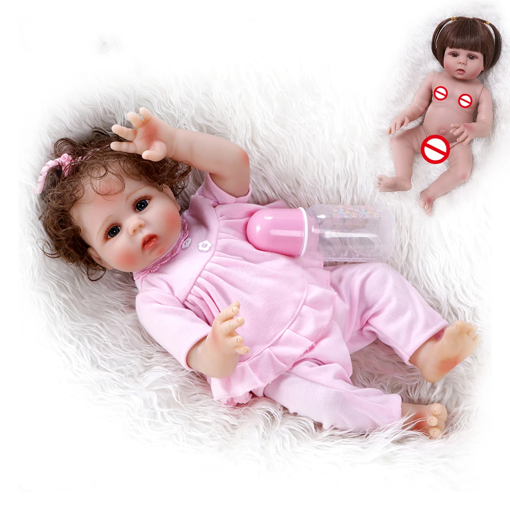 

48CM bebe doll reborn sweet girl doll in pink dress full body soft silicone lifelike baby doll Bath toy Anatomically Correct 257