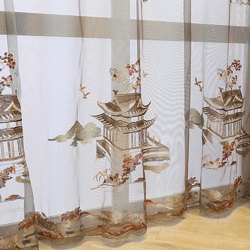 Высококачественные занавески с вышивкой в китайском стиле на заказ для гостиной