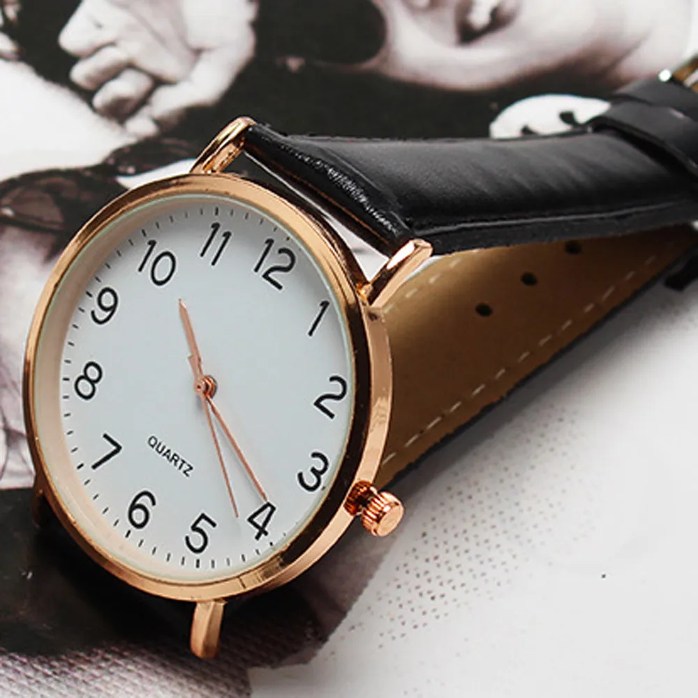 Унисекс простые деловые модные кожаные кварцевые наручные часы мужские