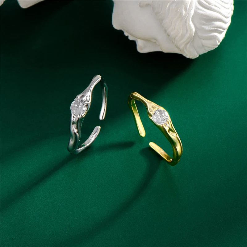 

925 Sterling Silver Vintage Irregular Special Shaped Adjustable White Cubic Zircon Ring For Women Wedding Party Korean Jewelry