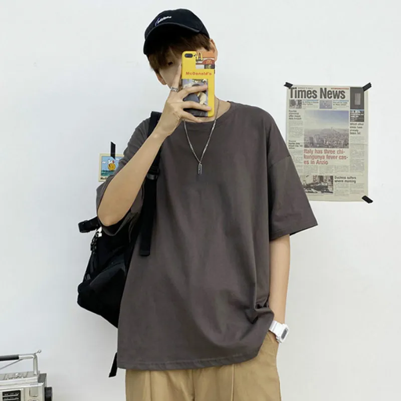 

Футболка мужская с коротким рукавом, однотонная нижняя рубашка, свободная повседневная Тонкая блузка в стиле оверсайз, лето