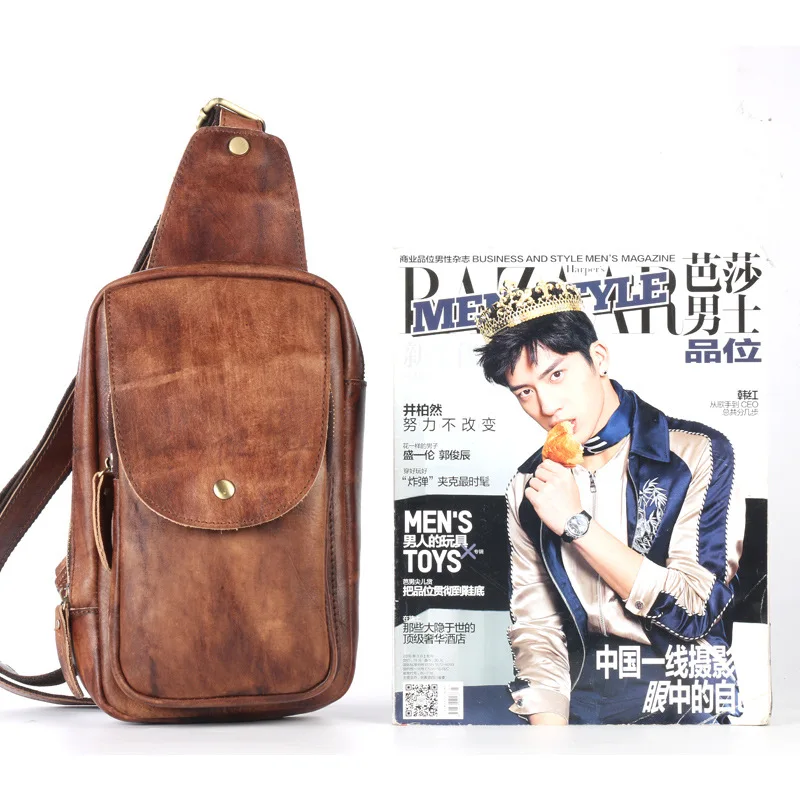 

YourSeason 2021 Genuine Leather Men Solid Zipper Hasp Chest Bags Flap Pocket Cow Leather Male Retro Soft Messenger Bag Versatile