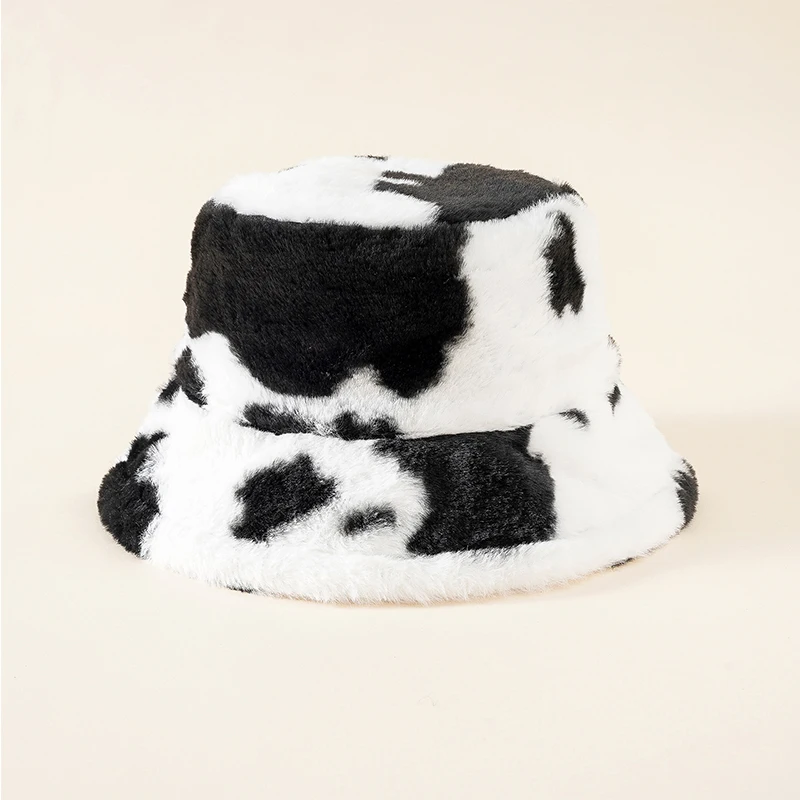 Панама зимняя плюшевая с коровьим принтом складная теплая шапка унисекс мягкая