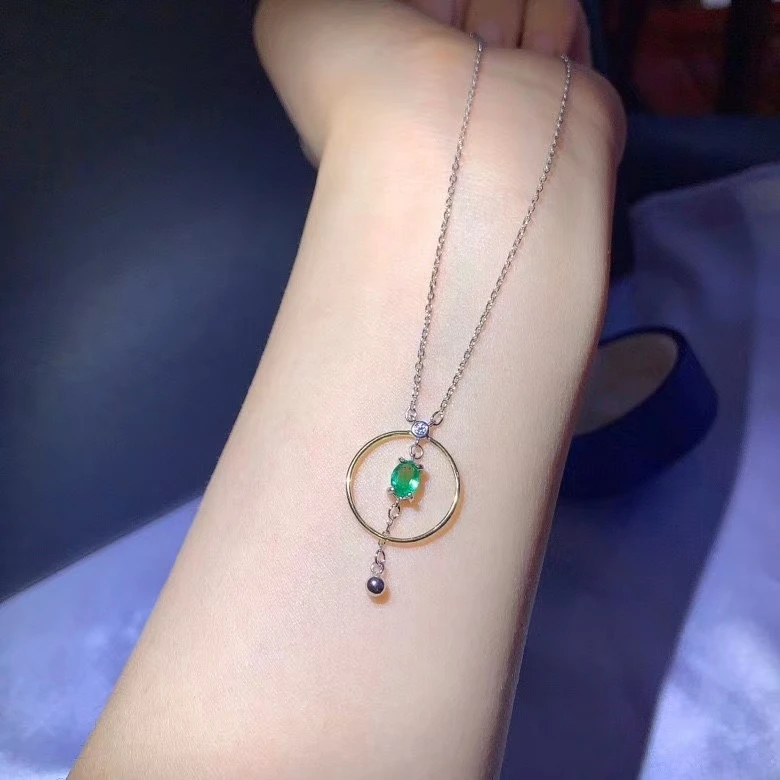 

classic green natural emerald collarbone necklace for women silver pendant fine jewelry certified oval natural gem birthday gift