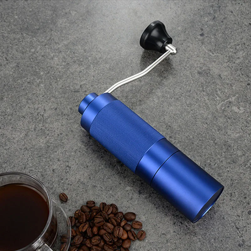 Economici Macinacaffè Manuale Per Macinacaffè Portatile 48mm 20g Nero/argento/blu Antiscivolo Con Posizionamento A Doppio Cuscinetto