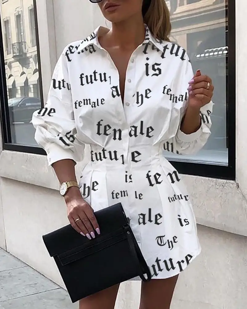 

Woman Spring Autumn Woman Long Shirts Women Blouses Fashion White Printed Blouse