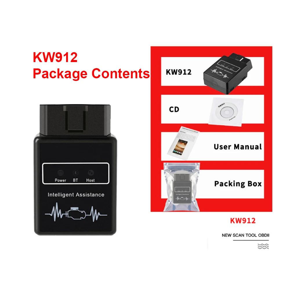 Прибор для диагностики неисправностей автомобильного двигателя kw912 ELM327 OBD2, сканер, автомобильные аксессуары