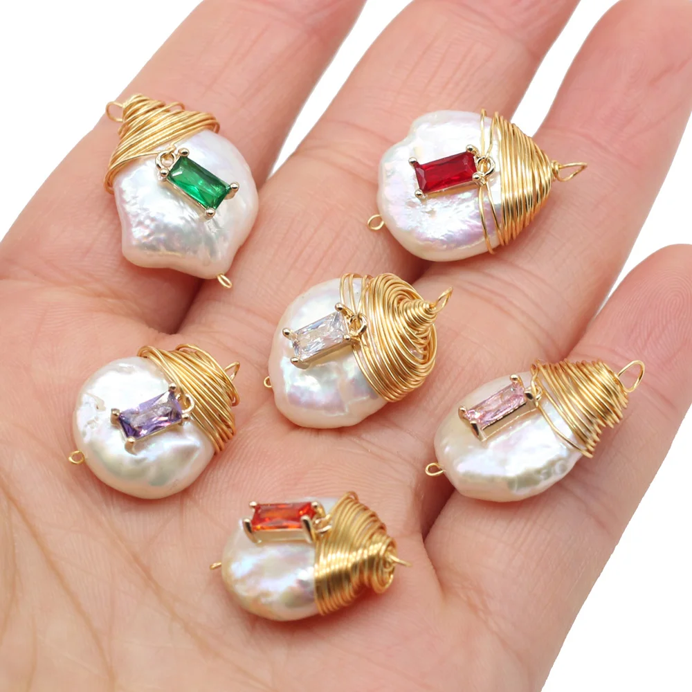 

Natural Pearl Connector Pendant Baroque Shaped Bead Wound Copper Wire For DIY Temperament Bracelet 14x20mm