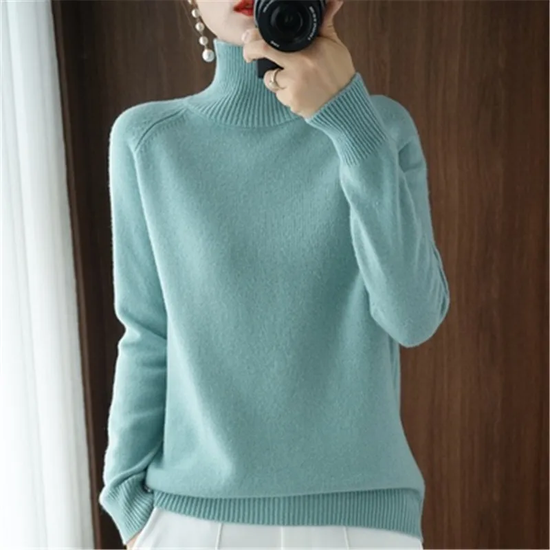 

Turtleneck Cashmere Sweater Women Autumn Winter Korean Turtleneck Pullovers Female Warm Jumper Green Knitwear
