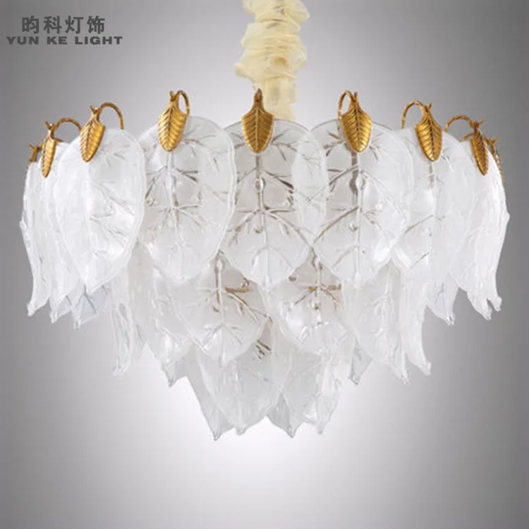 

Postmodern living room chandelier light luxury restaurant glass leaf lamp simple villa model room creative designer lamps