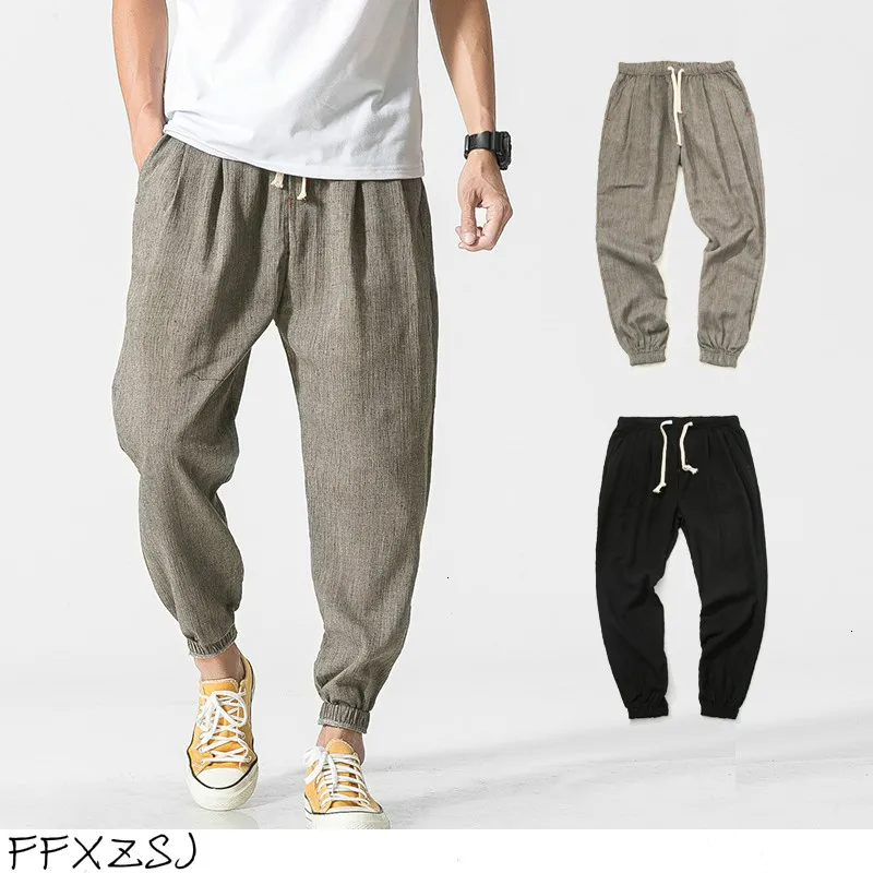 FFXZSJ Cotton Linen Casual Harem Pants Men Joggers Man Summer Trousers Male Chinese Style Baggy 2020 Harajuku Clothe | Мужская одежда