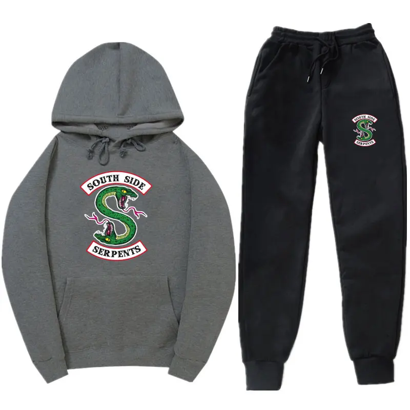 Dark grey MK187 Флис ривердейл толстовки и Штаны уличная "South Side serpents" свитер с капюшоном Для мужчин Для женщин спортивный костюм детей постарше мягкие тренировочные Штаны костюм - Цвет: Dark grey MK187